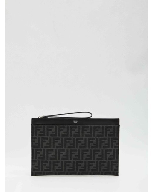 Fendi Gray Medium Flat Pouch for men