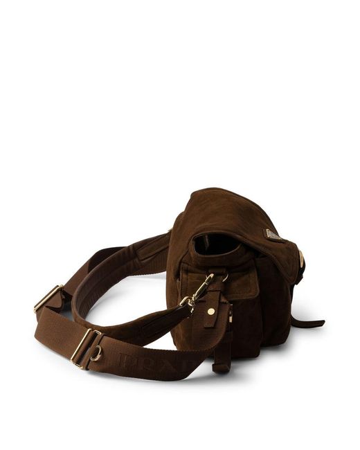 Prada Brown Explore Medium Suede Shoulder Bag