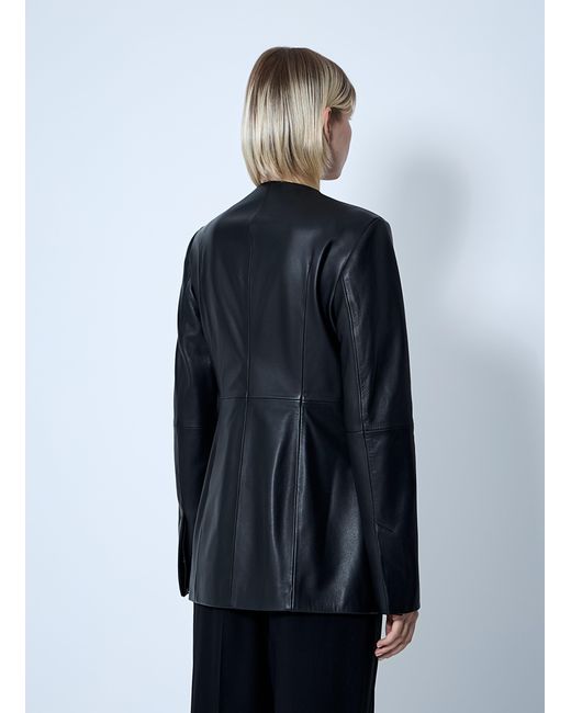 Totême Blue Collarless Leather Jacket