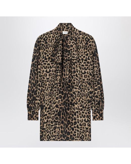 Saint Laurent Brown Leopardprint Silk Mini Dress