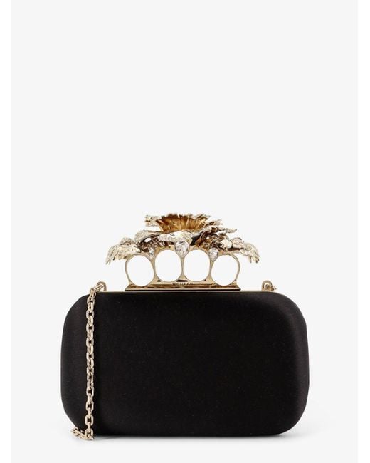 Alexander McQueen Black Carnation Clutch Satin Clutch