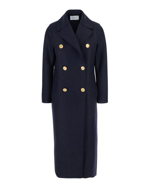 Harris Wharf London Blue Double-Breasted Coat With Wide Notched Revers