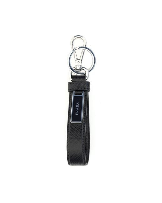 Prada White Leather Keychain for men
