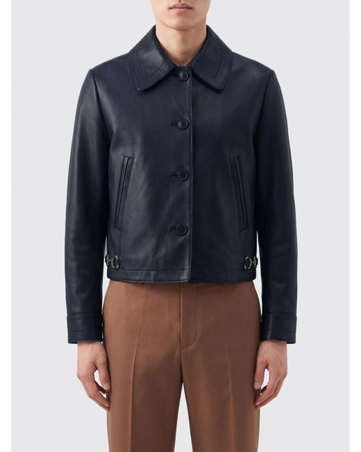 Gucci Blue Smooth Lambskin Slim Fit Shirt Jacket for men