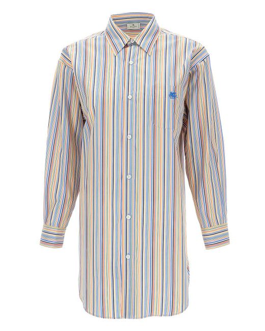 Etro White Oversized Shirt With Stripe Motif And Pegasus Embroidery for men