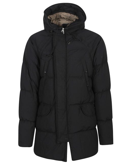 C P Company Black Quilted Deck Down Parka With Matte Finish for men