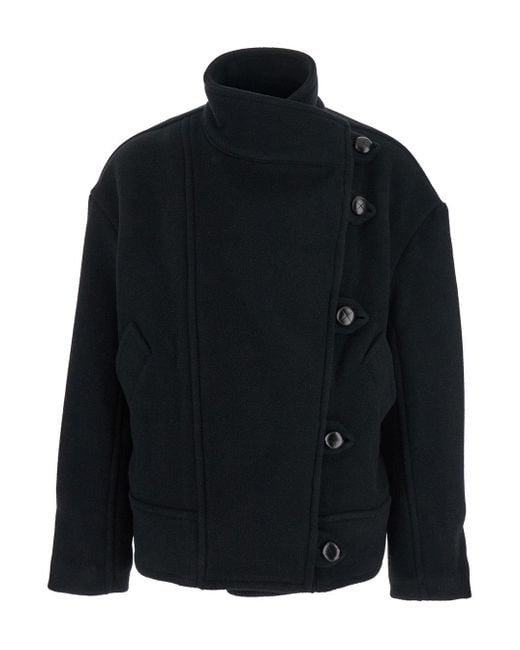 Isabel Marant Black 'Hanis' Jacket With Stand-Up Collar And Dropped Shoulders