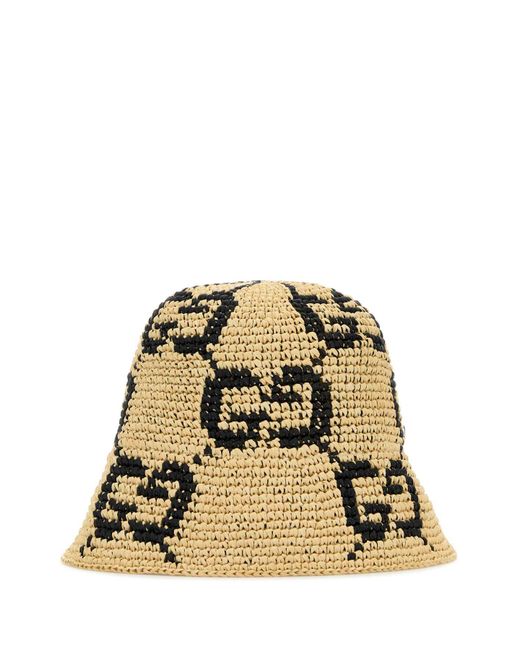 Gucci Natural Embroidered Raffia Summer Bucket Hat for men