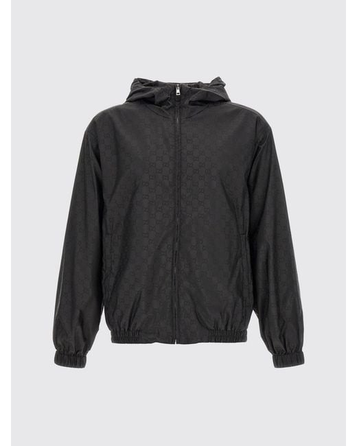 Gucci Black Gg Monogram Nylon Hooded Windbreaker Jacket for men