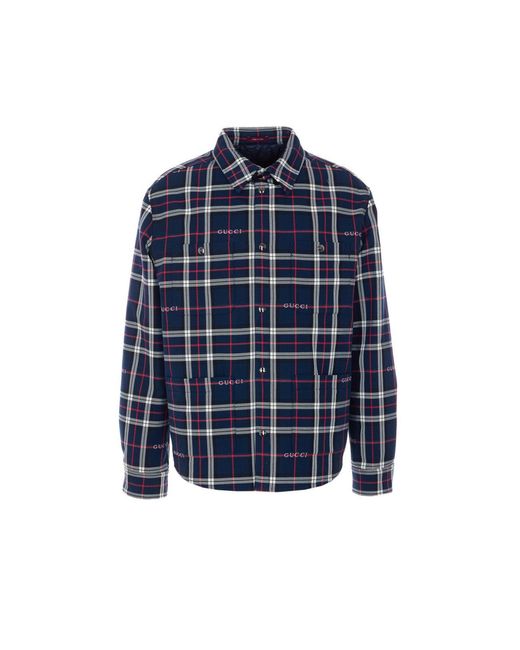 Gucci Blue Logo Tartan Padded Jacket for men