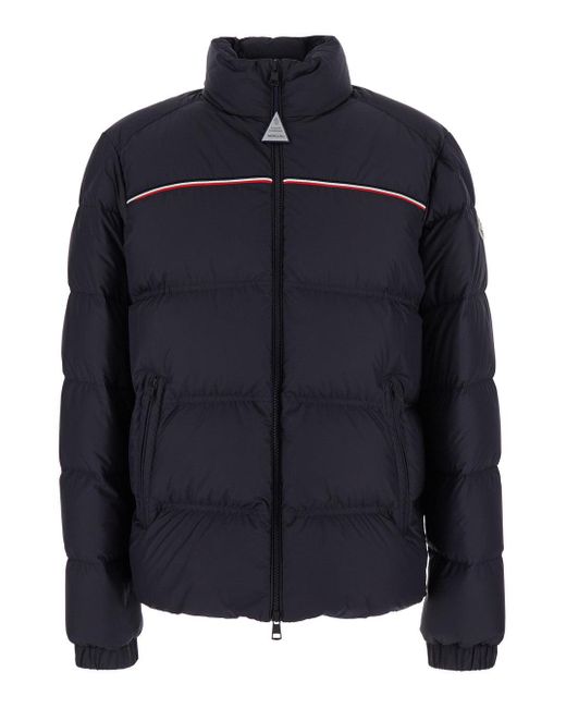 Moncler Blue 'Bouvaque' Down Jacket With High Neck And Logo Patch On The Sleeve for men