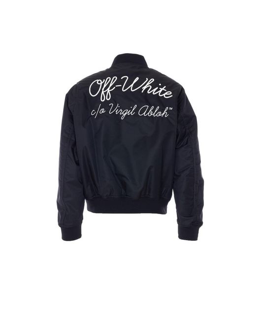Off-White c/o Virgil Abloh Blue Off Script Logo Varsity Bomber for men