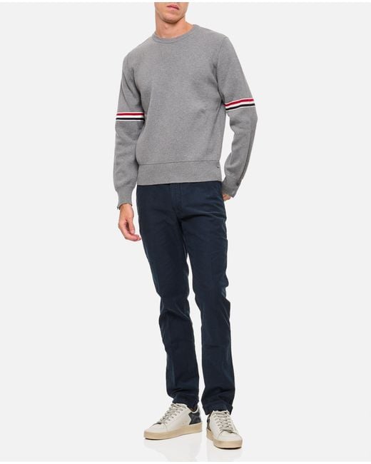 Thom Browne Gray Crewneck Pullover With Stripe Detail for men