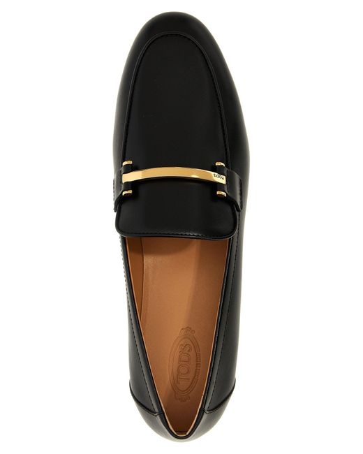 Tod's Black Calfskin Loafers With Metallic Band