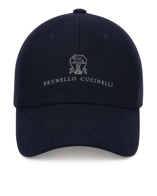 Brunello Cucinelli Blue Wool Baseball Hat for men