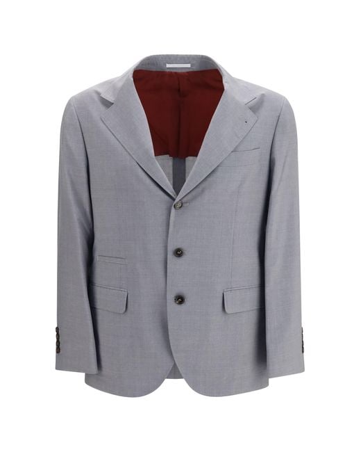 Brunello Cucinelli Gray Three-Button Blazer for men