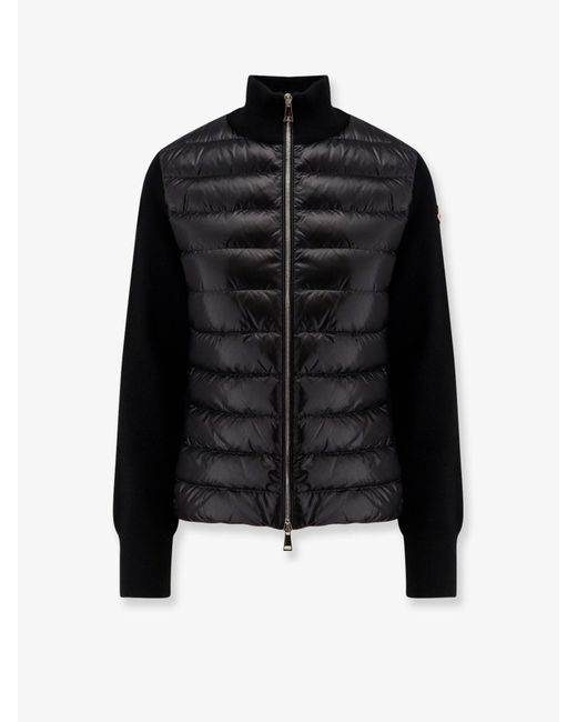 Moncler Black Nylon Down Jacket With Virgin Wool Inserts