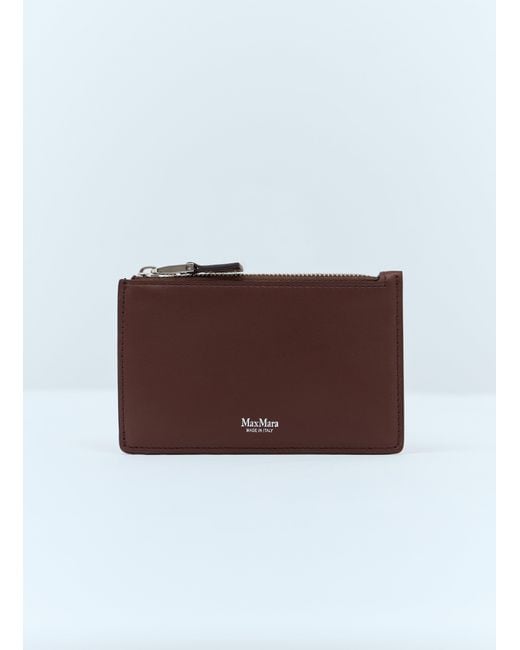 Max Mara Brown Embossed Logo Leather Cardholder