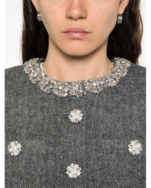 Self-Portrait Gray Herringbone Jacket With Crystal Trim