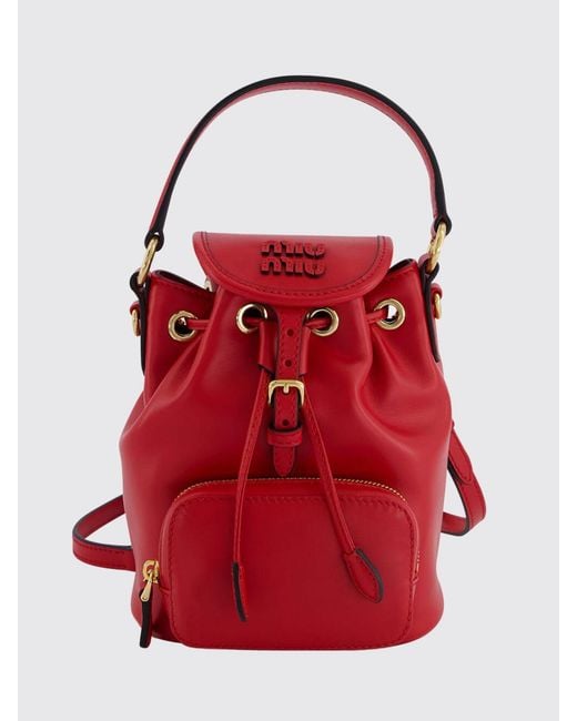 Miu Miu Red Mini Leather Backpack With Logo