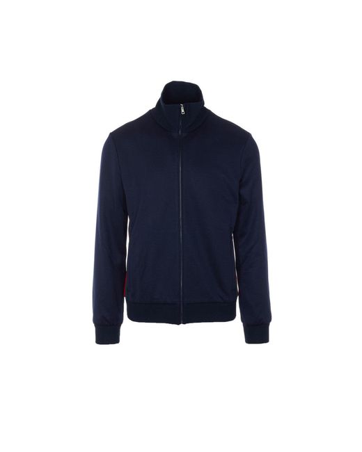 Gucci Blue Technical Jersey With Web Zipped Jacket for men