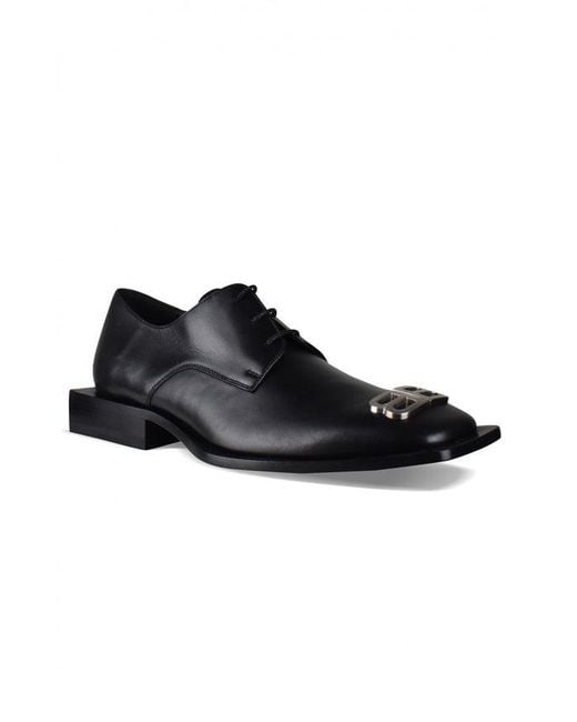 Balenciaga Black Italian Leather Square-Toe Derbies for men