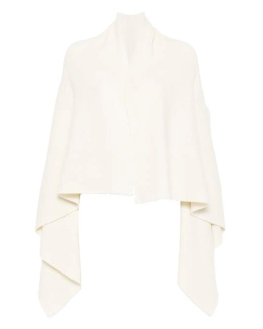 Rick Owens White Knit Hooded Medium Wrap Cardigan