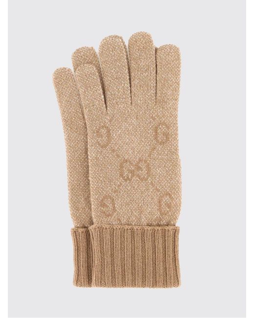 Gucci Natural Cashmere Blend Gloves With Gg Jacquard Monogram