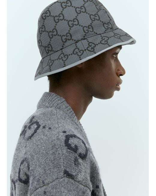 【XXL】GUCCI GGパターン メッシュバケットハット Gucci Gg Ripstop Bucket Hat in Gray for Men | Lyst