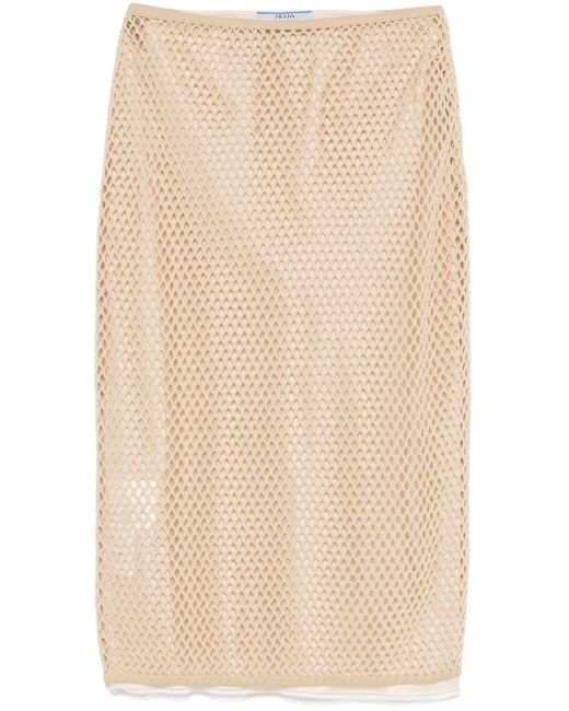Prada Natural Open-Knit Midi Skirt