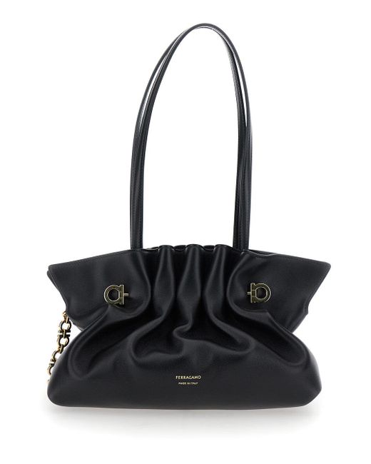 Ferragamo Black Crossbody Bag With Embossed Logo Lettering On The Front And Gancini for men