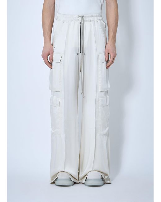 Rick Owens White Satin Belas Cargo Pants for men