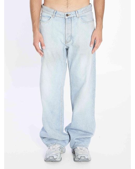 Balenciaga Blue Distressed Relaxed Jeans for men