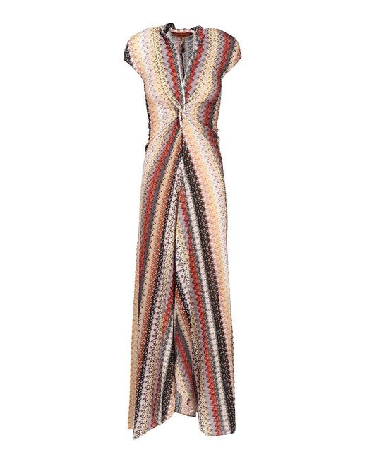 Missoni Multicolor Long Dress With Neckline And Knot