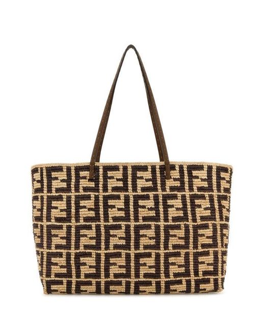 トートバッグ FENDI EMBROIDERED STRAW LARGE ROLL SHOPPING BAG Fendi Embroidered Straw Large Roll Shopping Bag in Brown | Lyst