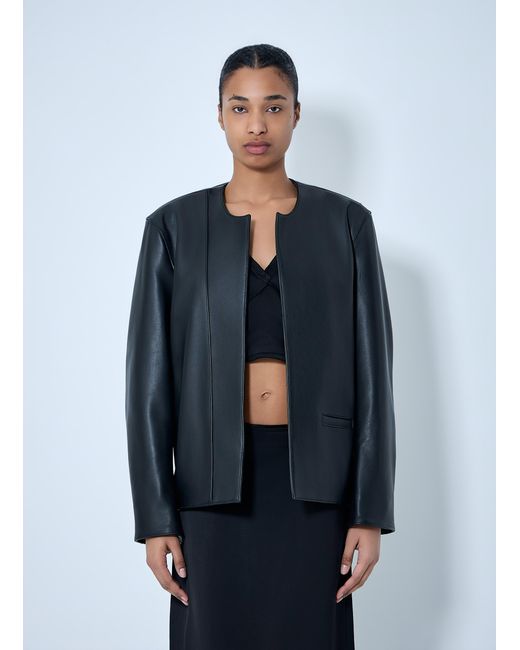 Totême Blue Open Front Leather Jacket