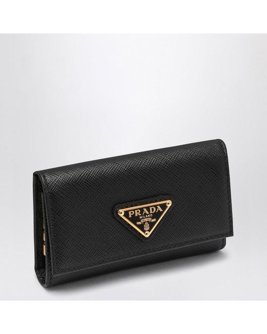キーホルダー・キーリング PRADA BLACK KEY RING WITH LOGO Black Saffiano leather keychain | PRADA