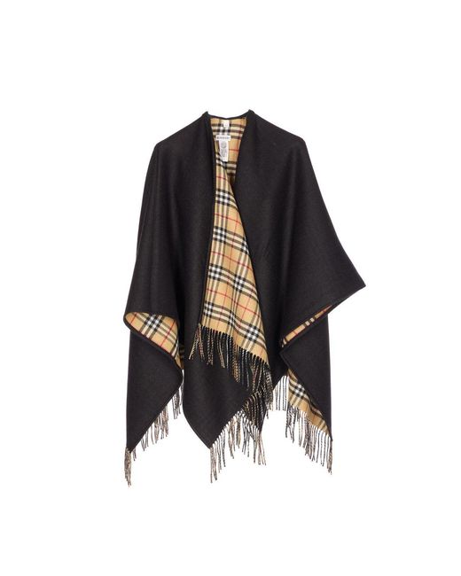 Burberry Black Reversible Check Wool Cape