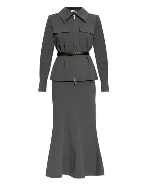 Self-Portrait Gray Twill Midi Dress