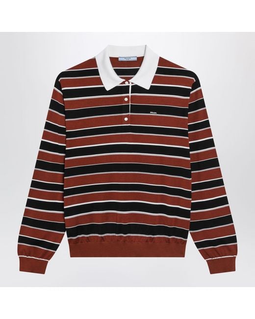 Prada Red Rust/ Striped Silk Polo