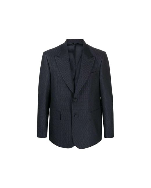 Fendi Blue Ff Motif Wool Jacket for men