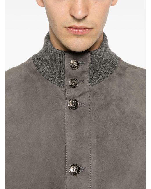 Brunello Cucinelli Gray Padded Leather Jacket for men