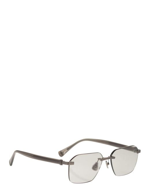 Brunello Cucinelli Natural Rectangular Titanium Sunglasses for men