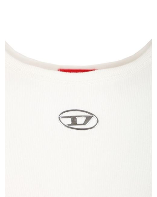 DIESEL White Slim-Fit Stretch Cotton T-Shirt With Metallic Oval D Logo
