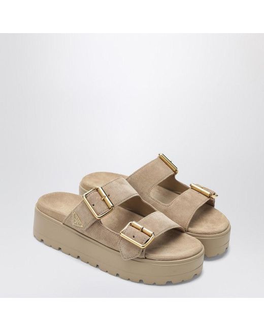 Prada Women's Natural Ecru Suede Sandals