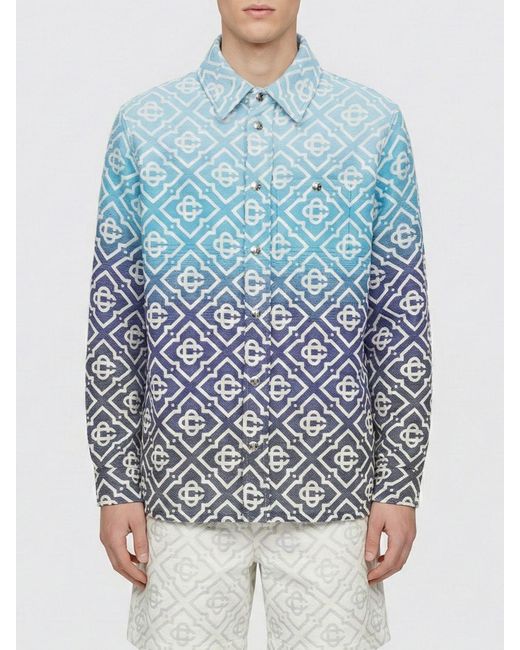 Casablanca Blue Cotton Blend Shirt Jacket With Logo
