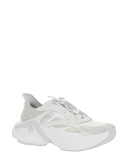 Fendi White 'F-Light' Low Top Sneakers With Ff Motif On The Side And Chunky Sole