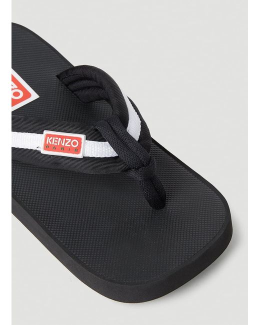 KENZO Black Logo Patch Flip Flops