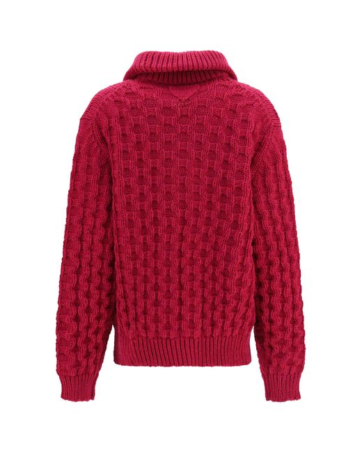 Prada Red Aran Wool Zip Cardigan