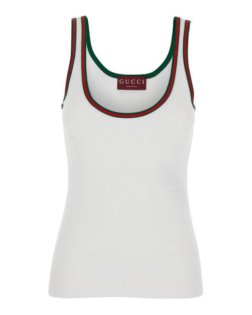 Gucci Gray Ribbed Top With Web Detail On The Edges for men